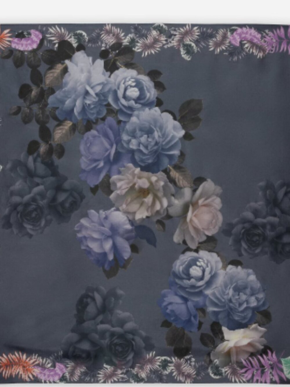 New without tag Johnny Was Silk Scarf Gray Peony Print w tassels